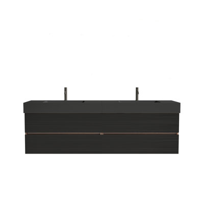 Grace 72'' Modern Bathroom Vanity, Matte Black Quartz Sink, Wall Mounted Design