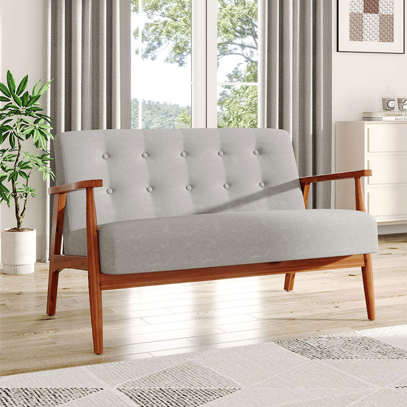 Solid Wooden Frame Loveseat Upholstered Sofa 
