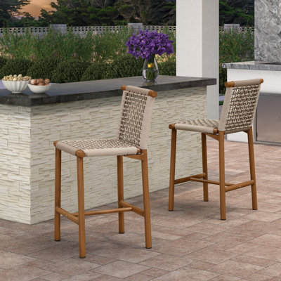 Timothea 38.4'' Metal Patio Bar Stool with Cushion