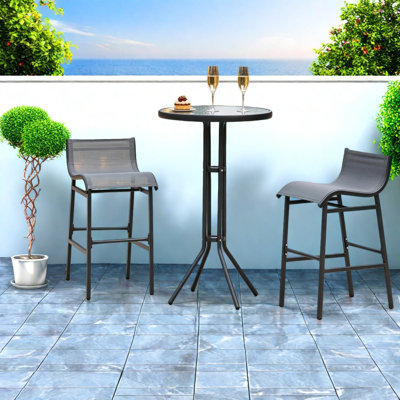 Ensembles de salle à manger de patio compacts, bistro moderne en verre d'acier pour les repas au balcon