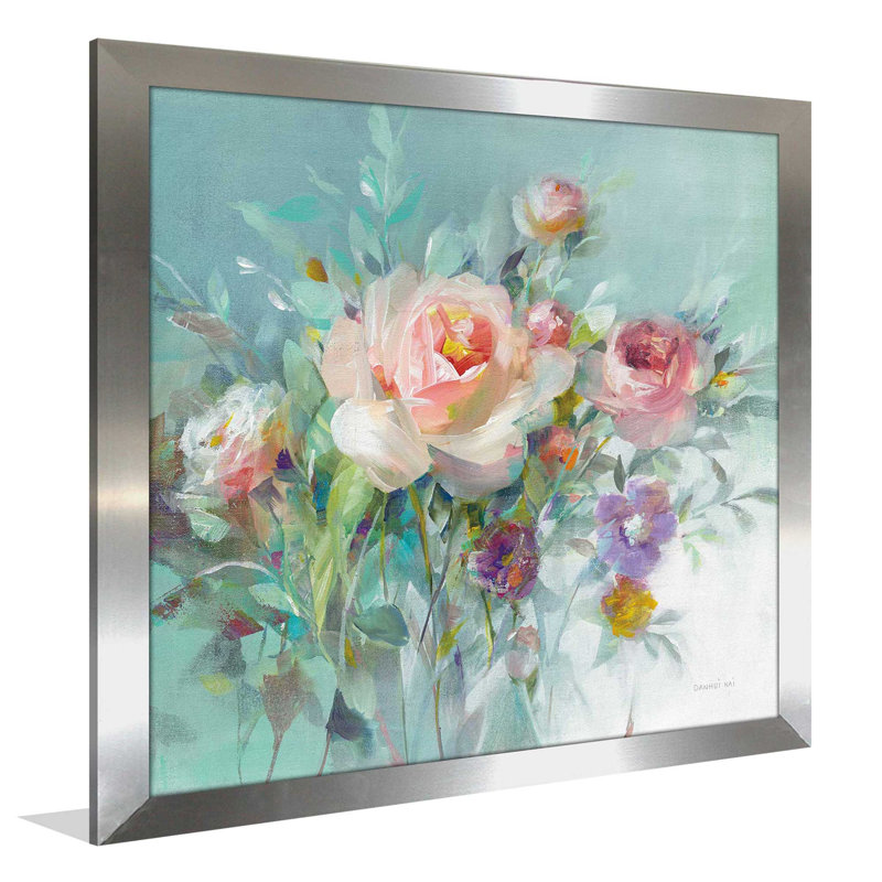 Roses de jardin d'été - Peinture, Encadrement argenté, H 37,5 po x l 37,5 po x P 1 po