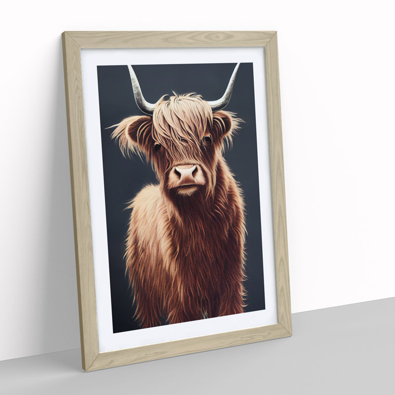 Fantastic Highland Cow - Single Picture Frame Print, 34cm H x 25cm W x 2cm D, Oak