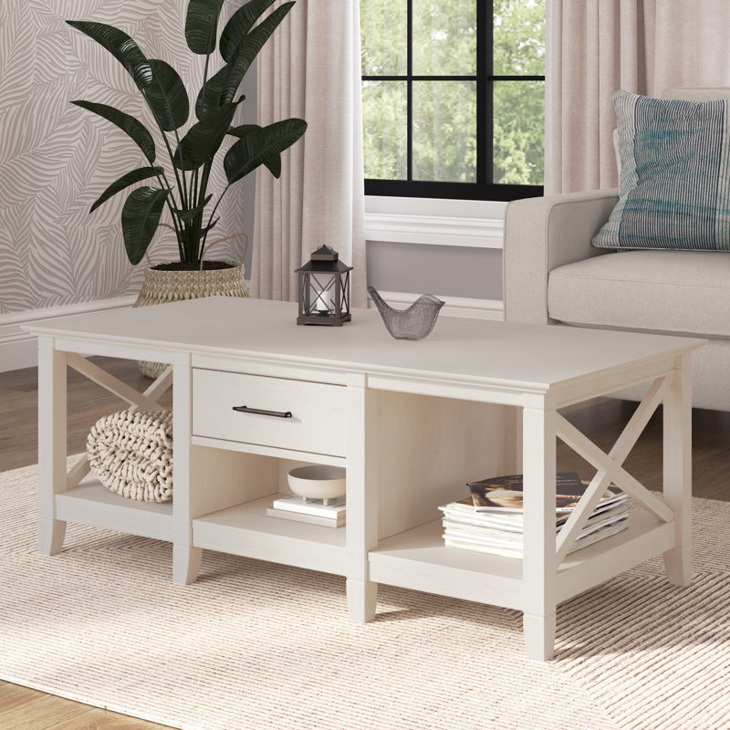 Table basse avec rangement Huckins, Chêne blanc lin