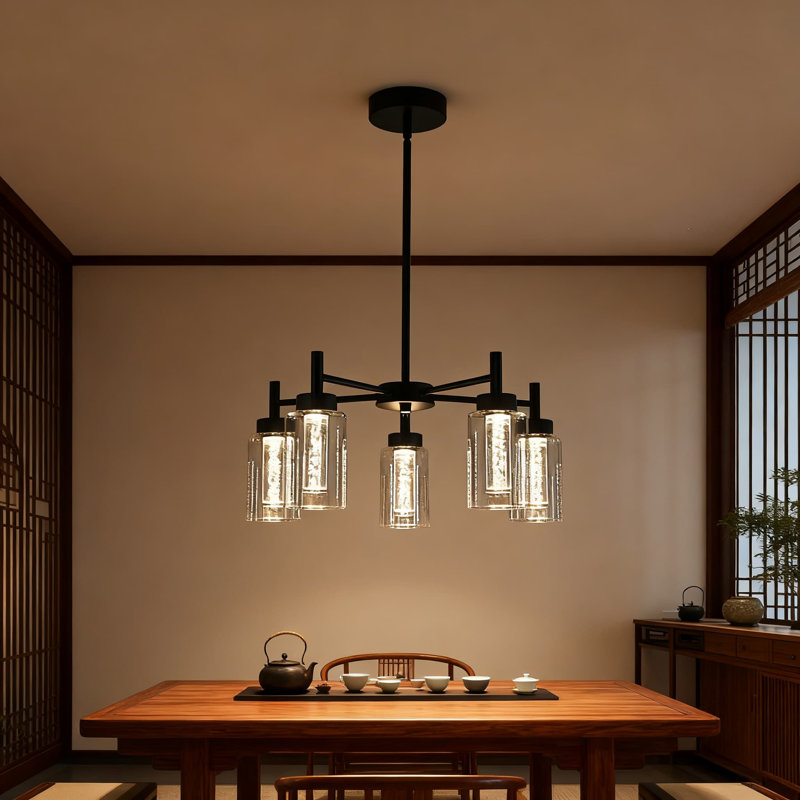 Luminaire suspendu à 5 lumières DEL, lustre moderne en cristal de verre à bulles pour îlot de cuisine, café-bar intérieur