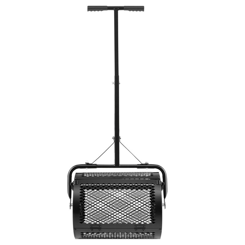Épandeur de compost, épandeur de tourbe de 42 cm de large avec poignée en T, 3 hauteurs réglables, rouleau à tourbe de jardin en acier thermolaqué, rouleau à graines de gazon robuste pour les semis, noir
