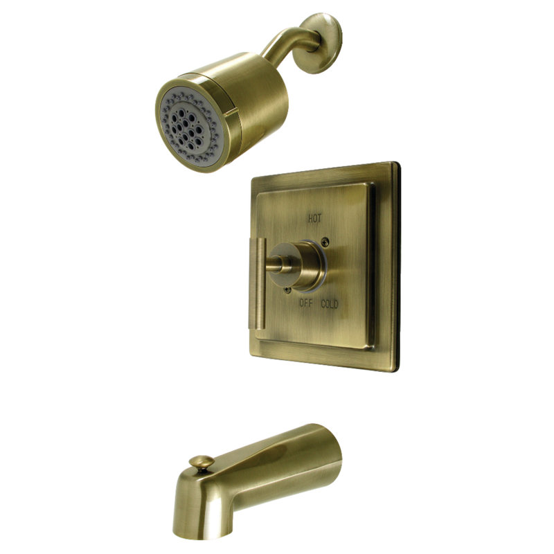 Robinet de baignoire et de douche à contrôle de volume avec poignée levier unique Manhattan, Laiton antique