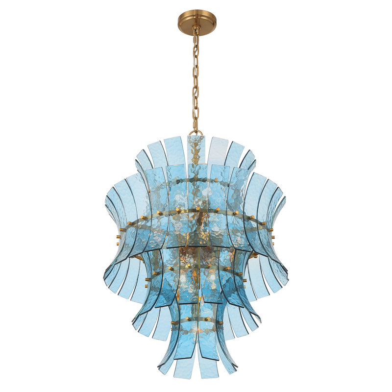 Abigail 13 Light Aged Brass Chandelier, 13 Lights, Blue/Aged Brass, 31.5" H x 22.25" W x 22.25" D