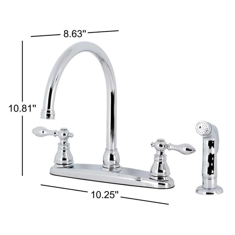 Kingston Brass KB721ACLSP American Classic Centerset Kitchen Faucet With Side Sprayer, Polished Chrome, Polished Chrome
