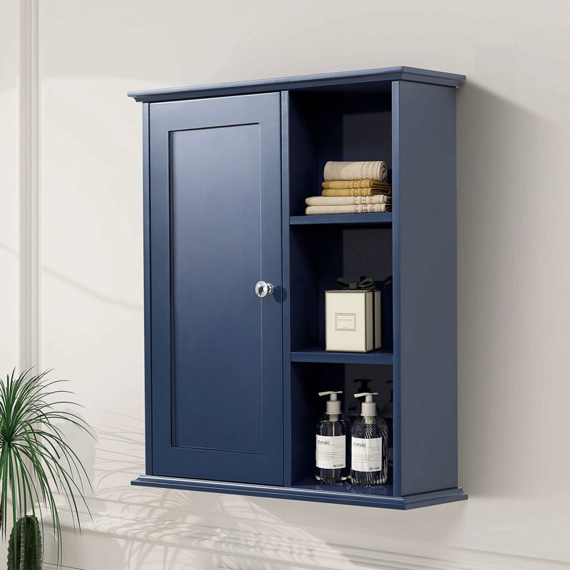 Armoire de rangement murale surélevée au-dessus de la toilette Armoire de rangement murale Armoires à pharmacie en bois, Bleu