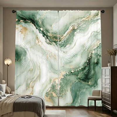 Rideaux filtrant la lumière avec passe-tringle 2PCS, rideaux en agate artistique tourbillonnante or vert, décor esthétique moderne pour la maison, habillage de fenêtre toutes saisons pour salon, chambre à coucher, dortoir