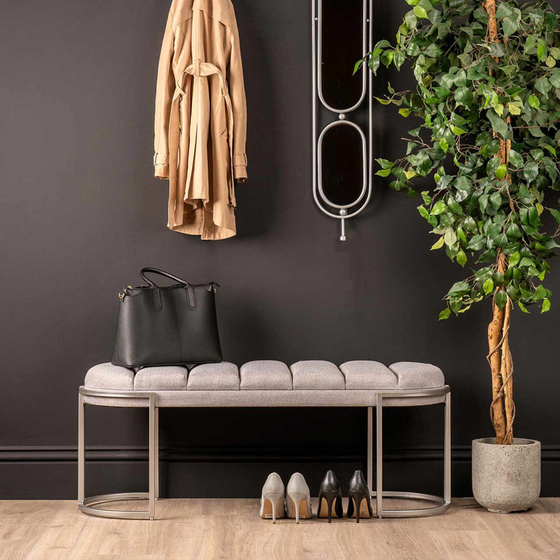 Velvet Tufted Bench  for Bedroom Furniture, Modern Accent Bench with Iron Metal Legs, Grey, Silver