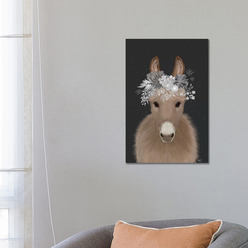 «Donkey White Flowers» par Fab Funky - impression sur toile tendue, H 26 po x l 18 po x 1,5 po