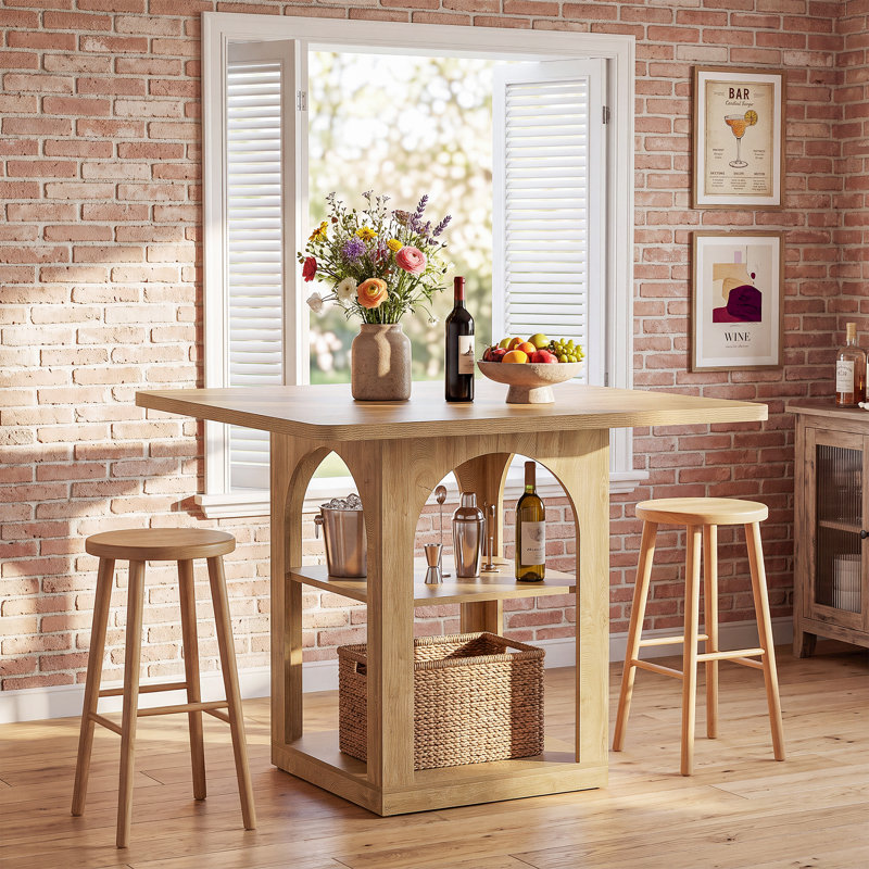 Table de bar carrée 47,2 pouces avec tablettes de rangement, table de pub à hauteur de comptoir pour la cuisine