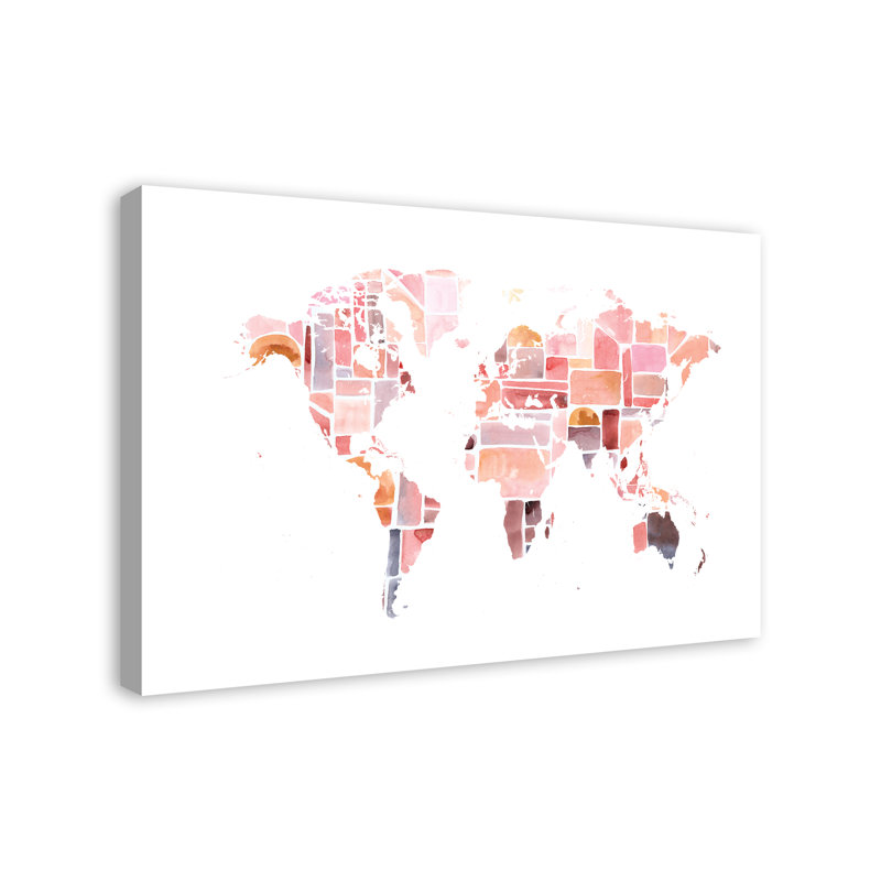 « rose world map », reproduction de peinture à l’aquarelle, Toile tendue