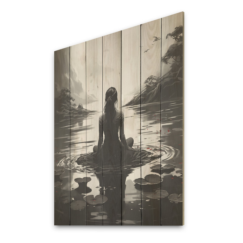 Méditation, yoga, méditation, femme, lotus, pose I - méditation sur bois, H 20 po x l 10 po