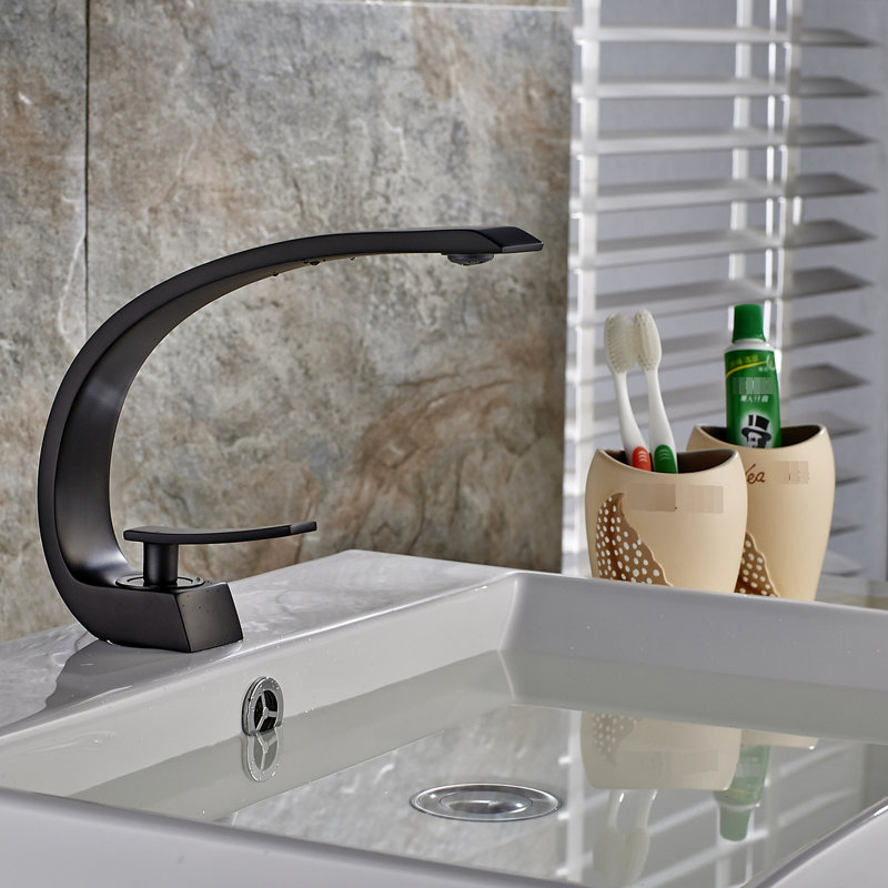 Robinet de salle de bain noir mat - à rouille et ternissure, robinet à cascade contemporain noir, fixation sur le comptoir
