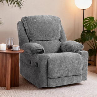 36.6'' Wide Swivel Rocker Recliner With Massage Heat Chenille Fabric Cup Holders