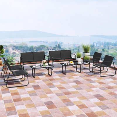 8 Pcs Patio Furniture Set Fabric Lawn Chairs And Loveseat With  Coffee Table