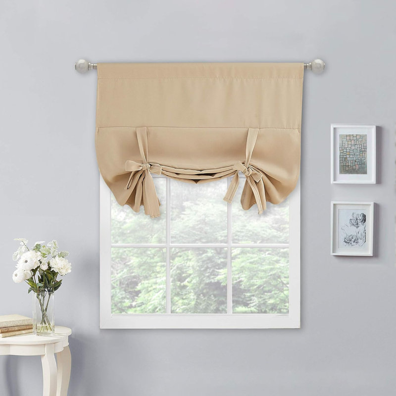NICETOWN Blackout Thermal Insulated Short Curtain Tie Up Shade for Small Window, Window Valance Balloon Roman Blind (Rod Pocket 1 Panel)