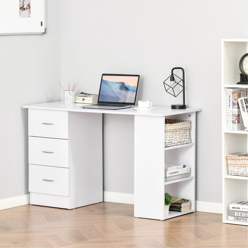 Bureau d'ordinateur moderne avec bureau et bureau avec 3 tiroirs et tablette de rangement