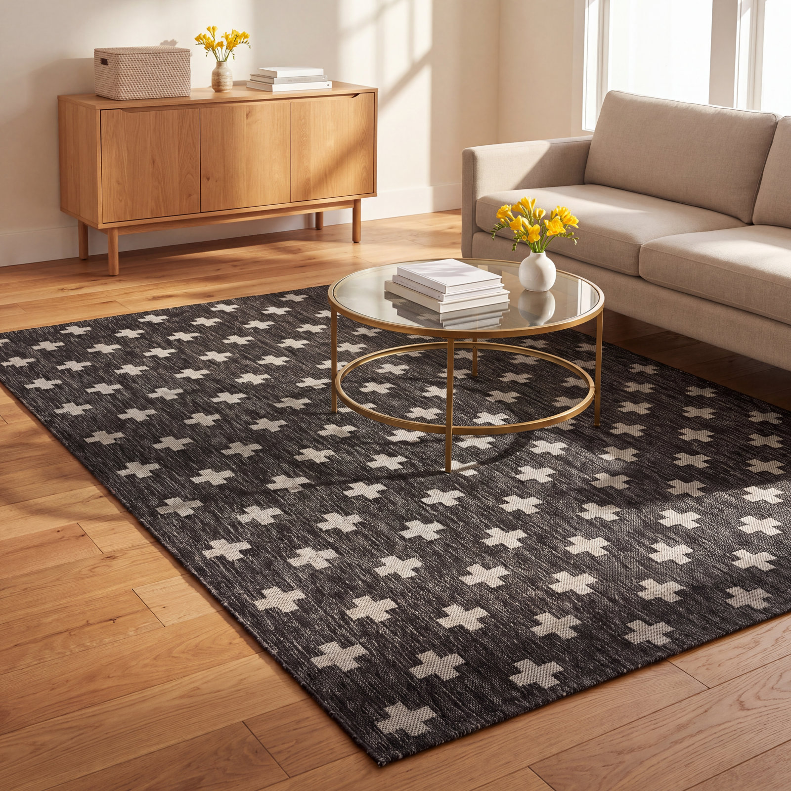 Umbria Striped Geometric Outdoor Rug, Charcoal, Rectangle 6'7" x 9'6"