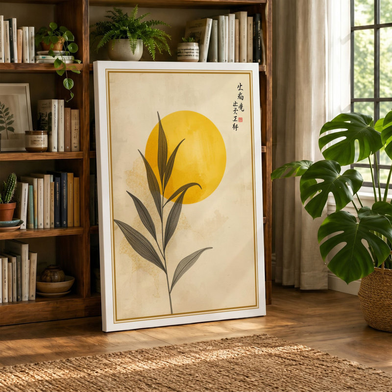 Bloom Beneath the Sun Japandi - Wrapped Canvas, 18x12 - 45.7 x 30.5 cm, Teal Border