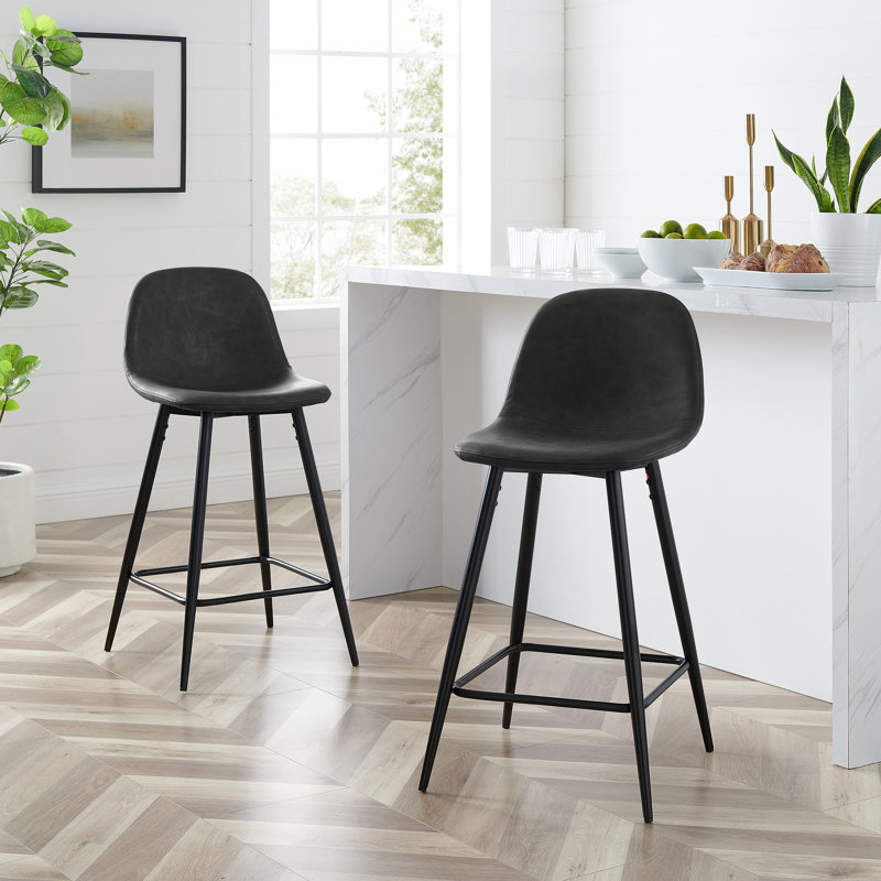 Tabouret de comptoir 25,25 po Lulu, Noir patiné, Tabouret de bar (siège d'une hauteur de 29 po)