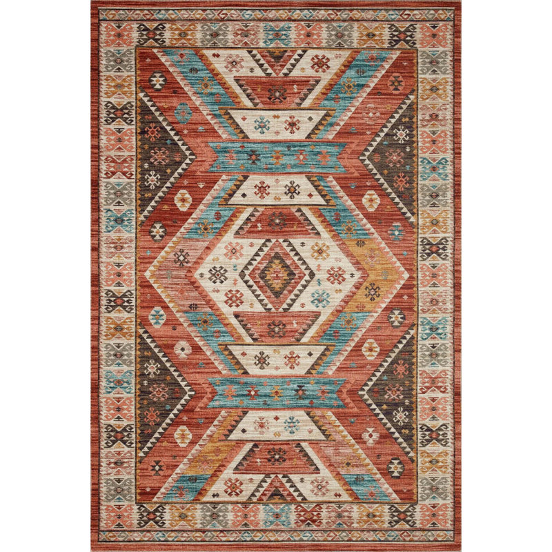 Tapis terre cuite multicolore, Tapis de couloir 3 pi 3,37 po x 6 pi 6,74 po