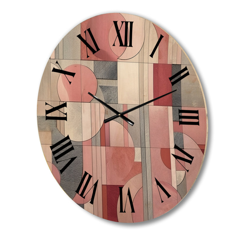 Pink Transcendent Angles IV - Abstract Shapes Oversized Wood Wall Clock, Grand