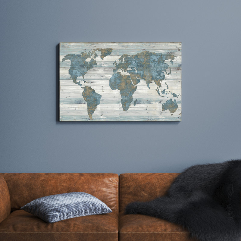 World Map On Wood by Janie Macdowell - Wrapped Canvas Print, No Frame, 66.04 cm H x 45.72 cm W x 1.91 cm D