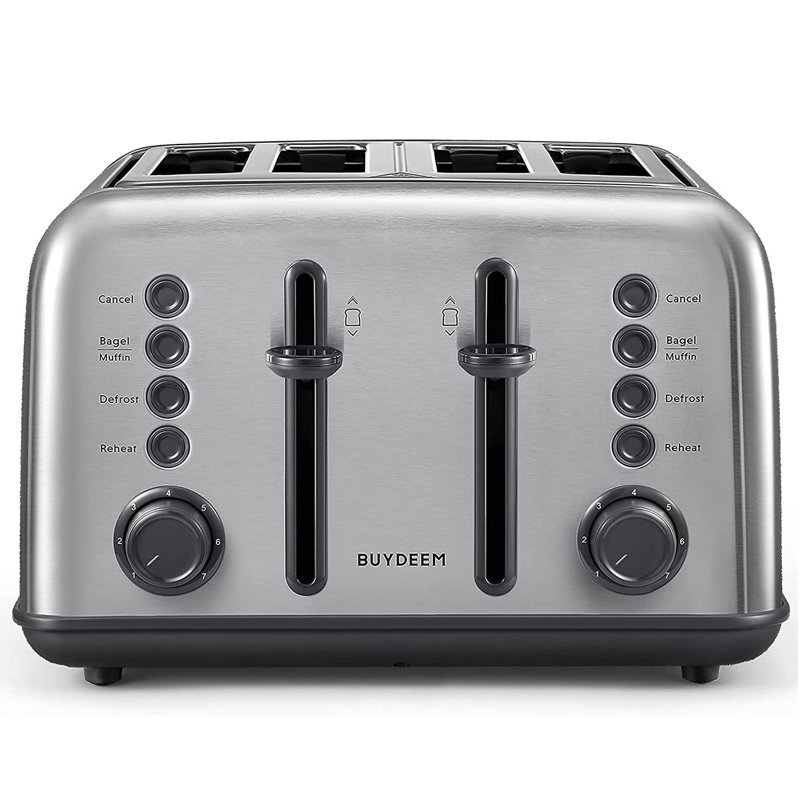 Grille-pain rétro à 4 tranches Buydeem, Acier inoxydable argenté