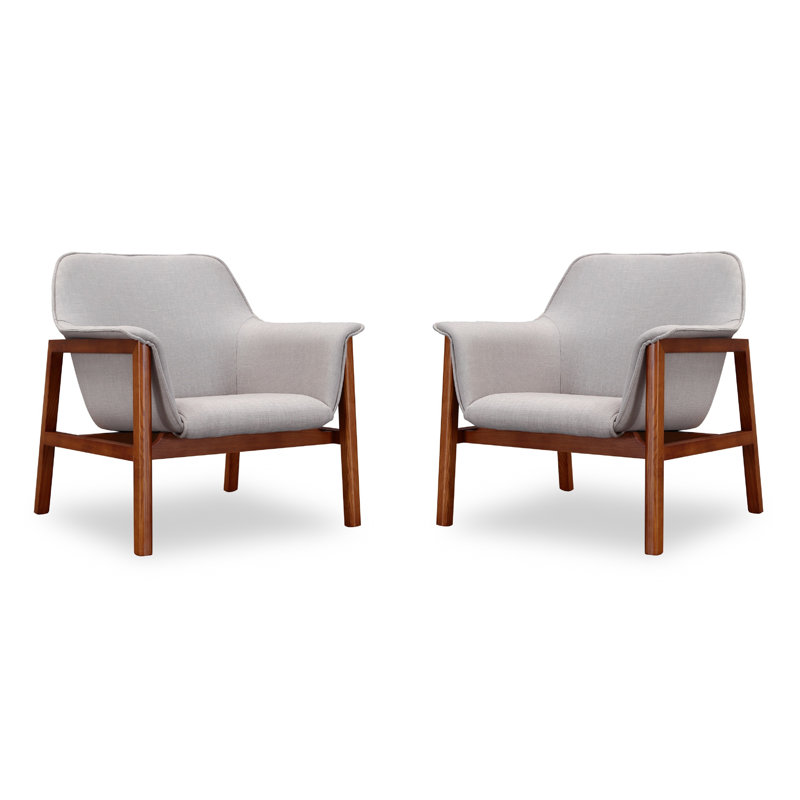 Fauteuil en bois de frêne gris Miller, Mélange de lin gris