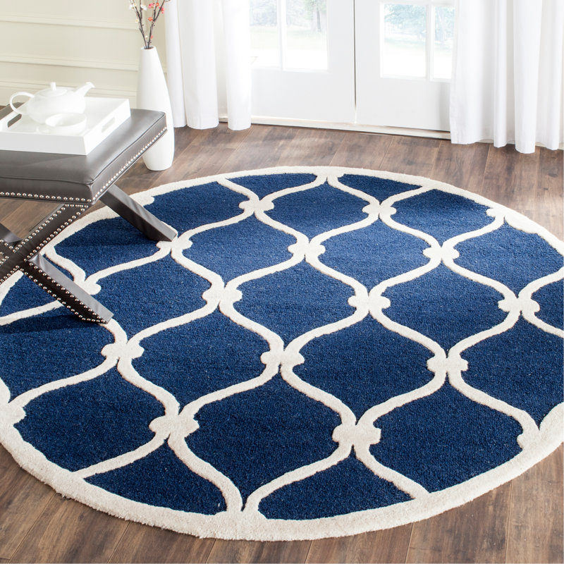 Tapis bleu marine / ivoire en laine touffeté à la main Erol, Rectangle 3 pi x 5 pi