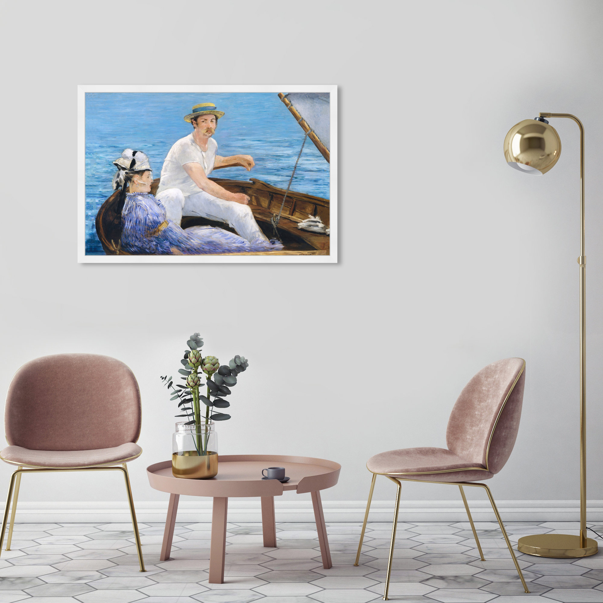 Manet - Boating 1974, White, 26" H x 38" W x 0.5" D