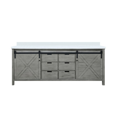 Ash Grey Double Bath Vanity 84 In. W X 22 In. D, With White Quartz Countertop