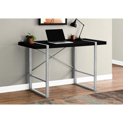 Home Office Computer Table, 48"l, Black Laminate & Grey Metal Construction, Modern Industrial Aesthetic Desk Hub Holder, And Metal, Connect Multiple D
