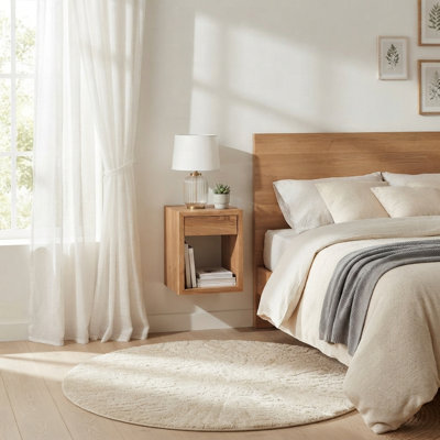 Table de chevet scandinave en bois massif naturel de chêne avec 1 tiroir