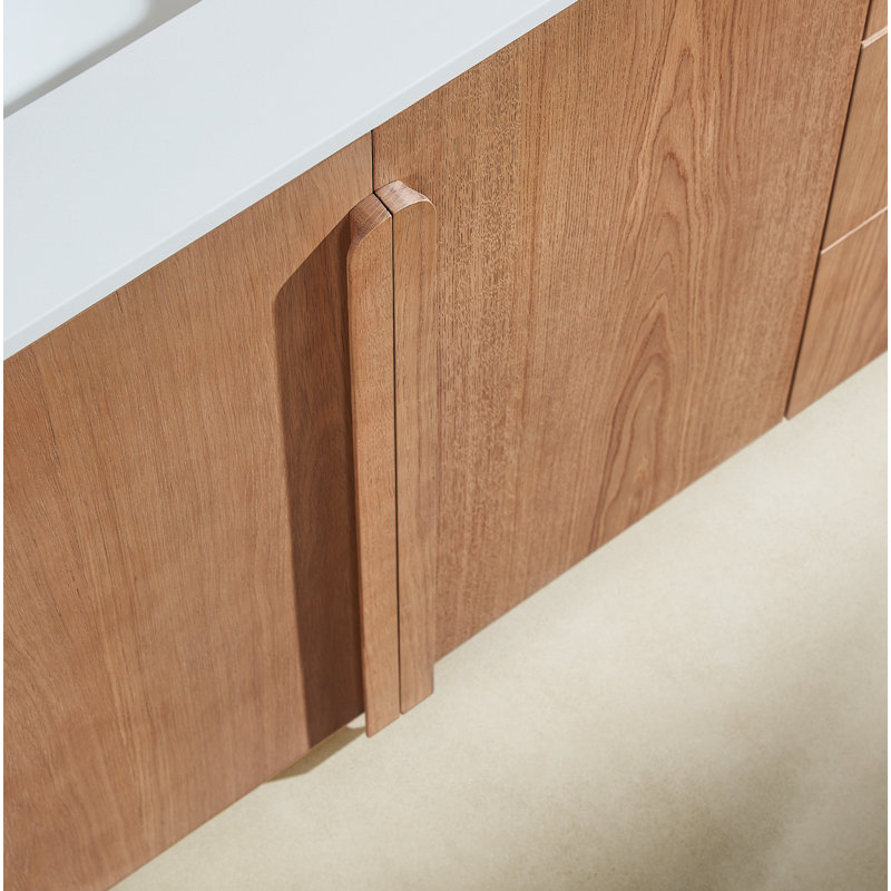 Meuble-lavabo simple 48 po avec plateau en quartz Greely, Teck naturel