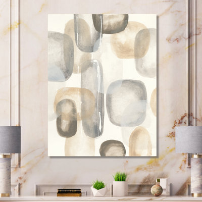 Abstract Neutral Grey Stones Canvas Painting - Oval Grey Stones I