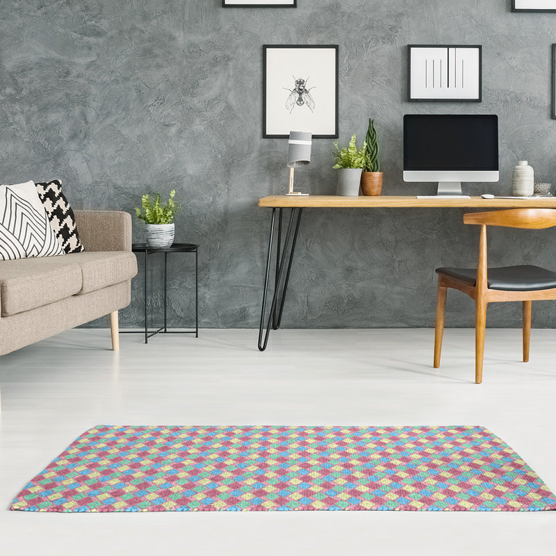 Tapis rouge/bleu/vert rétro diamants, Rectangle 4 pi x 6 pi