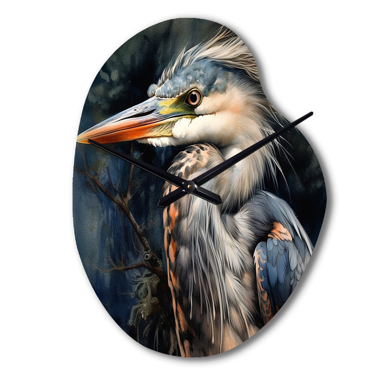 Graceful Heron Waterbird III - Pear Shape Large Blue Wall Clock - Unique Shape, Small