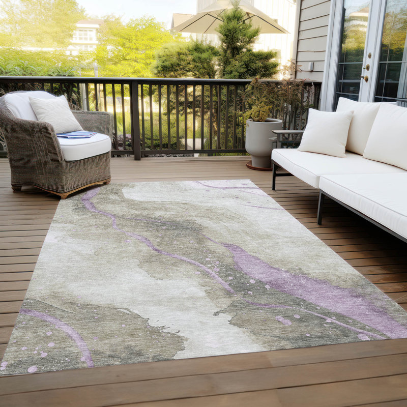 Tapis taupe Claudian ACN1534 intérieur / extérieur lavable à la machine, Rectangle 2 pi 6 po x 3 pi 10 po