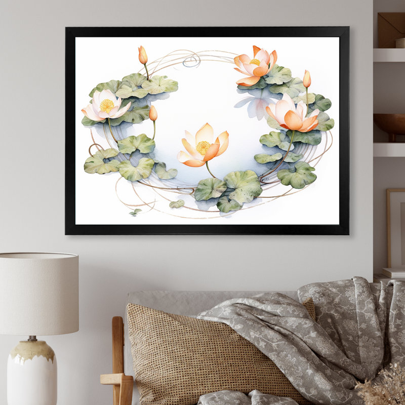 «Natures Lotus Lilly Pads I», reproduction sur toile, H 34 po x l 44 po, Cadre photo noir