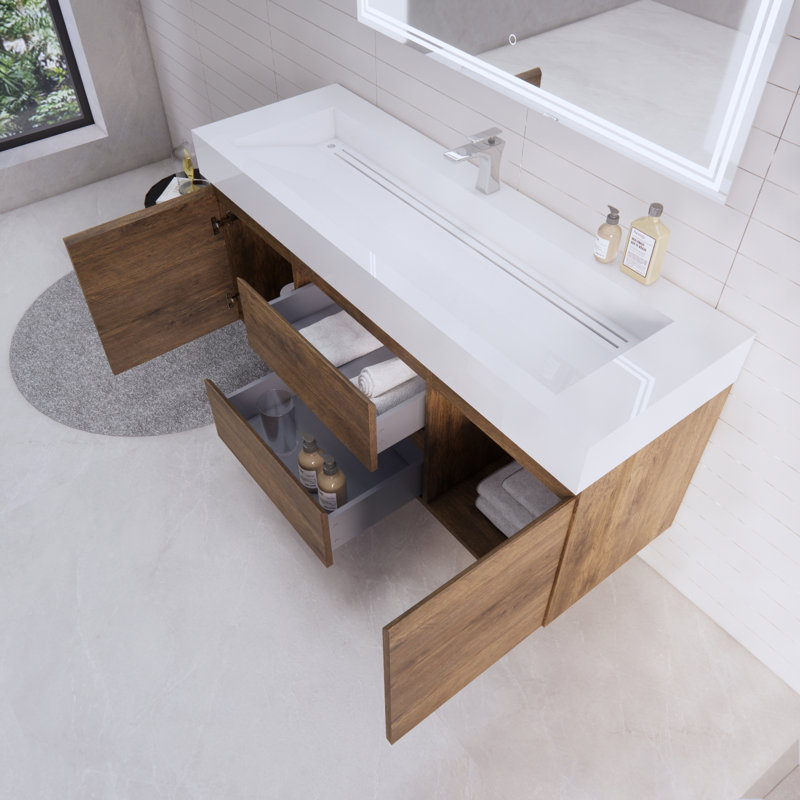 Babajide Bathroom Vanity with Acrylic Top, Rosewood