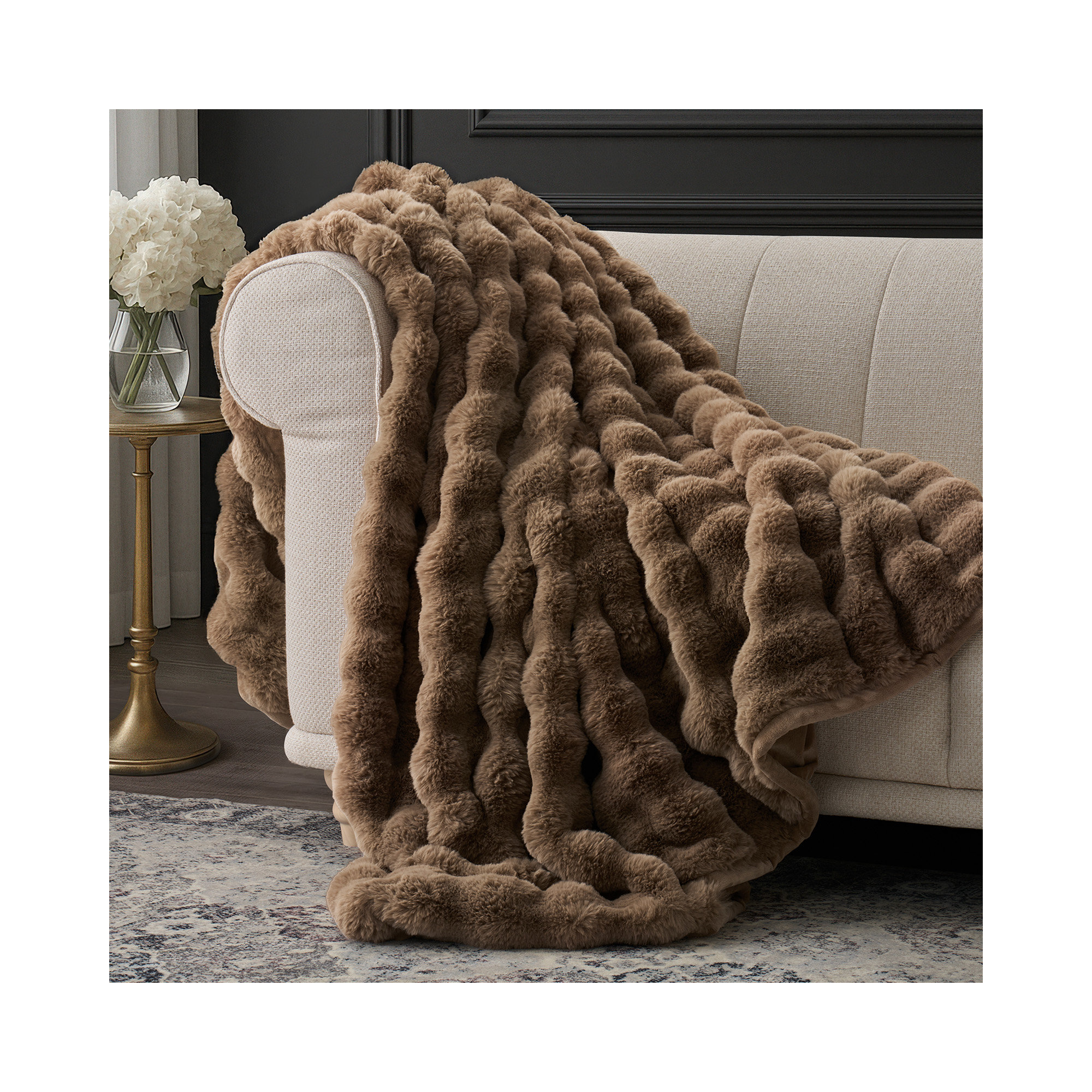 Ridgeline Faux Fur Throw Blanket, Natural Tan, 80" L x 60" W