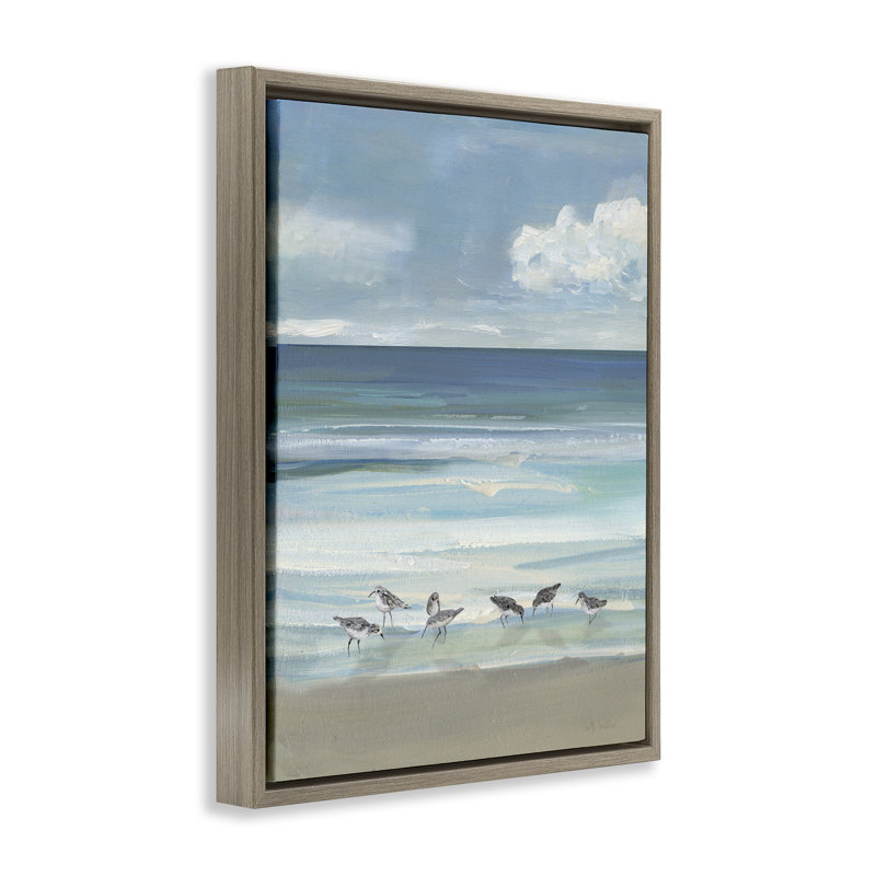 Cadre flottant Gentle Waves Shore Birds, design par Sally Swatland, H 21 po x l 17 po, Cadre flottant orme Montalcino