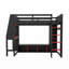 Lit de jeu double en bois massif noir avec cadre en panneau de fibres à densité moyenne avec bureau, tablettes à plusieurs rangements, porte-vêtements à DEL et à suspendre-1443631220-1443631221
