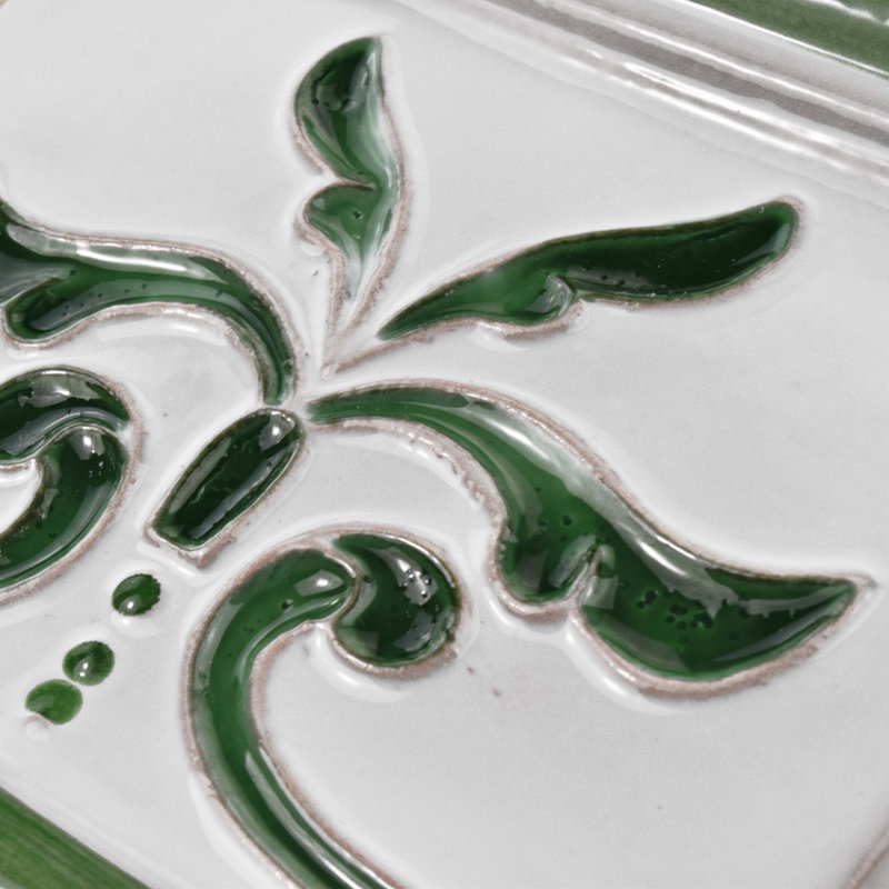 Novecento Friso Evoli 5" x 5" Ceramic Bullnose Tile Trim, White/Green