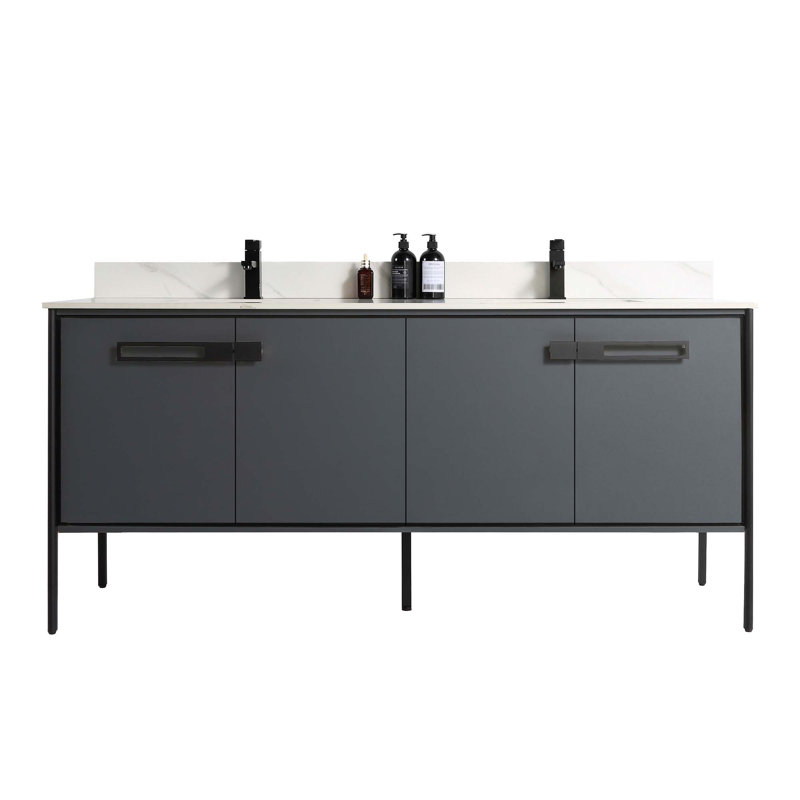 72 Double Bathroom Vanity, Matte Black, Onix Gray