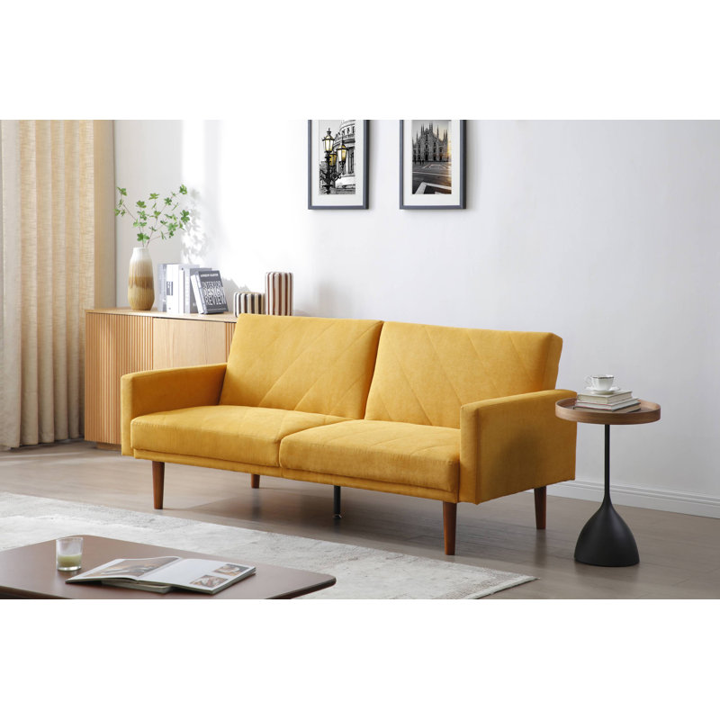 Eveline Queen 204cm Upholstered Convertible Sofa, Mustard